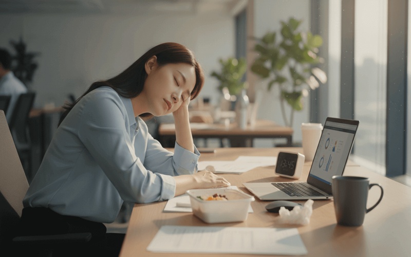 식후 졸림과 혈당 스파이크로 피로를 느끼는 직장인