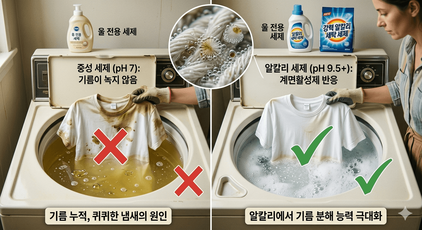 알칼리 세제의 장점을 설명하는 사진
