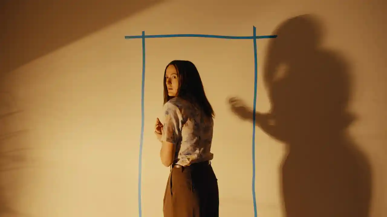 영화 백룸 레나테 레인스베 파란 테이프 문틀 앞 공포 장면 - 닥터 메리 클라인 역 칸 여우주연상 노르웨이 배우 스틸컷