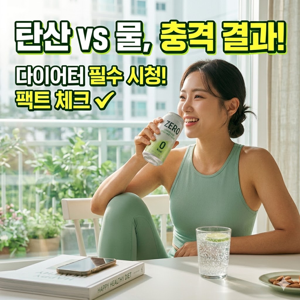 탄산음료와 물의 차이 및 제로 음료 팩트 체크를 강조하는 다이어트 정보 블로그 썸네일