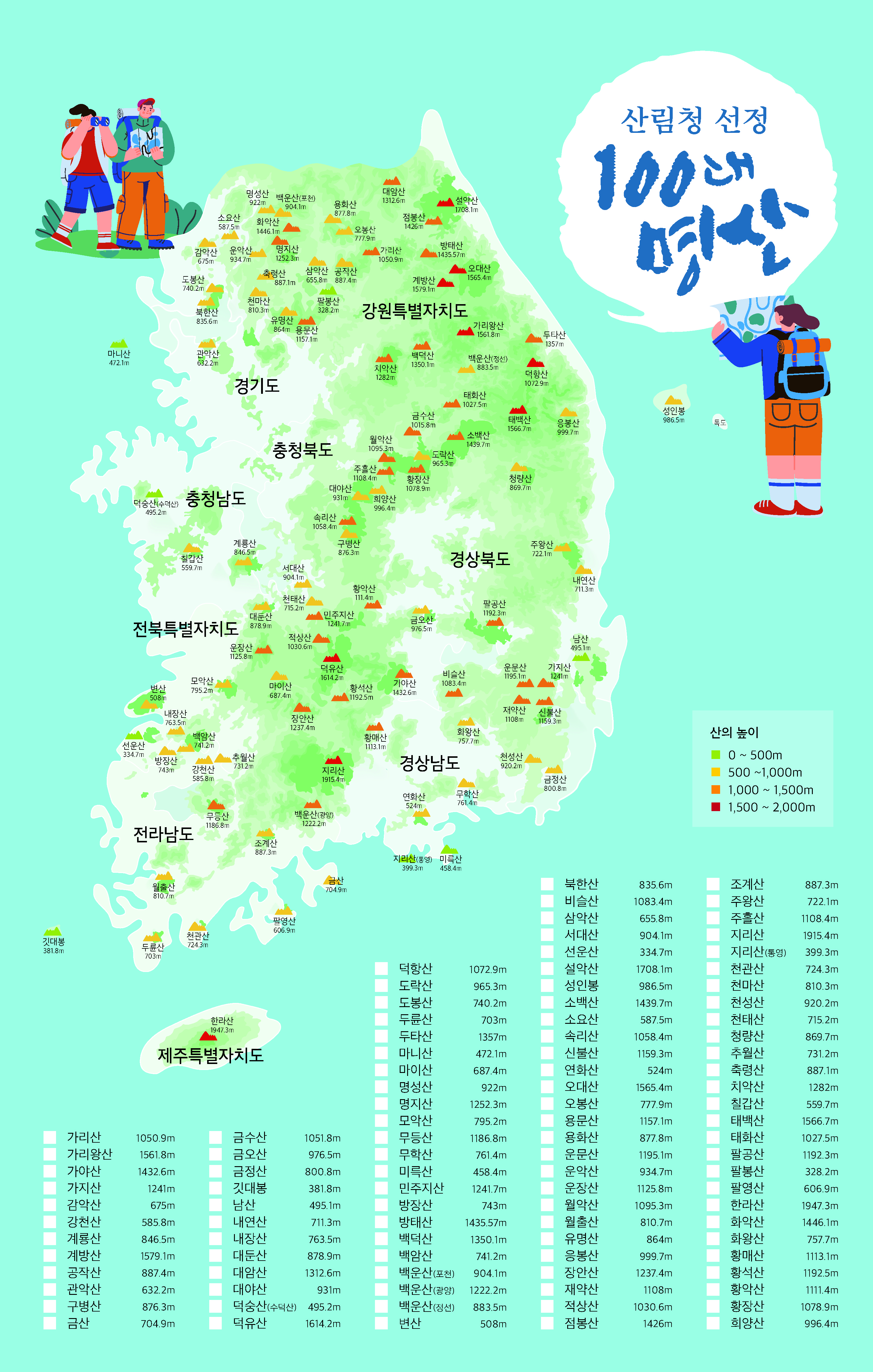 산림청 100대 명산지도