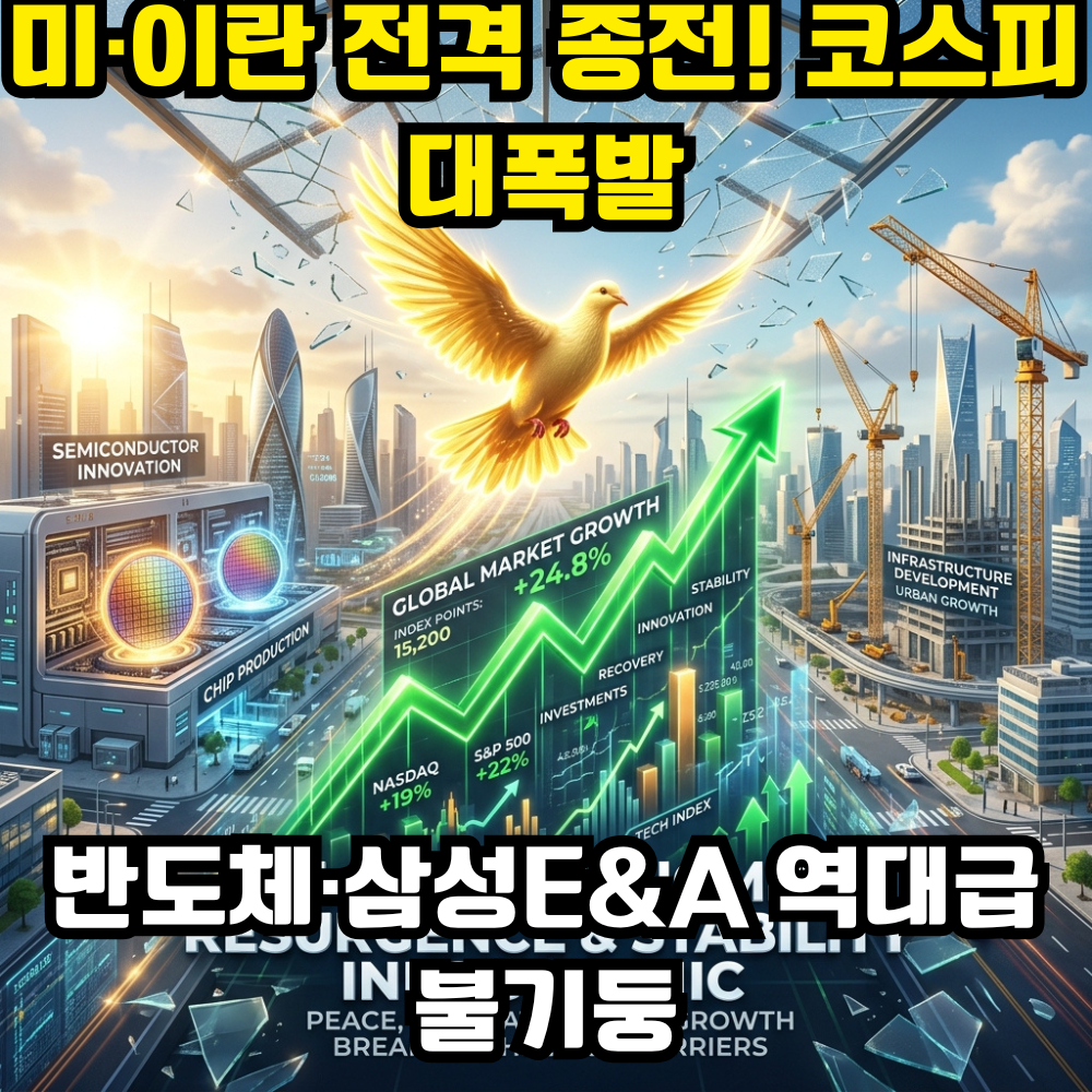 6월 12일 미국 이란 종전 합의 나스닥 급등 및 코스피 반도체 중동 재건 건설주 폭등 시황 분석