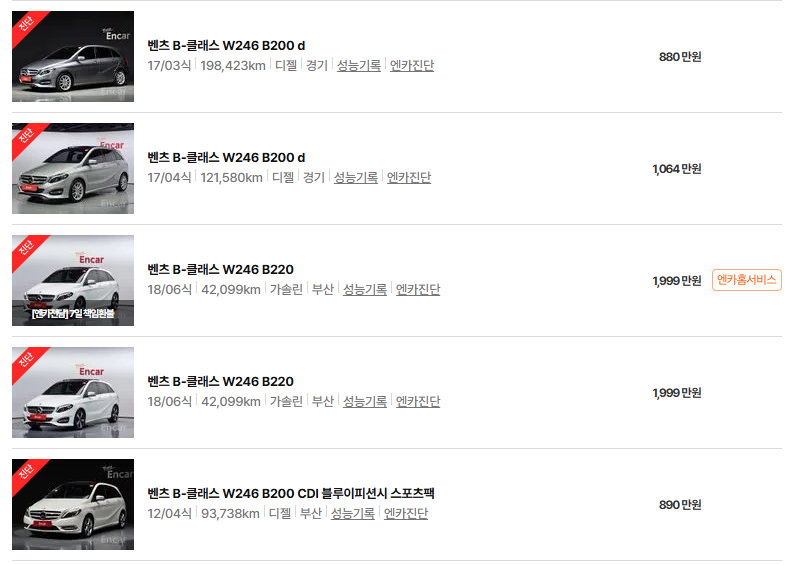 벤츠 A클래스 중고차 가격 시세표 24년10월