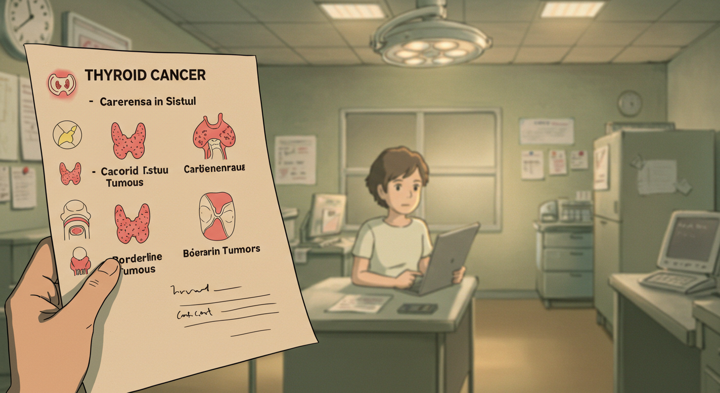 갑상선암&middot;제자리암&middot;경계성 종양 등 유사암 범위를 표시한 의무기록 일러스트