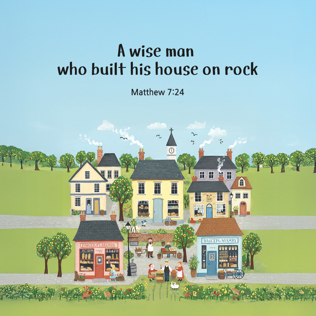 Everyone who listens to these words of mine and acts on them will be like a wise man who built his house on rock. (Matthew 7:24) by pieonane Daily Bible quote image