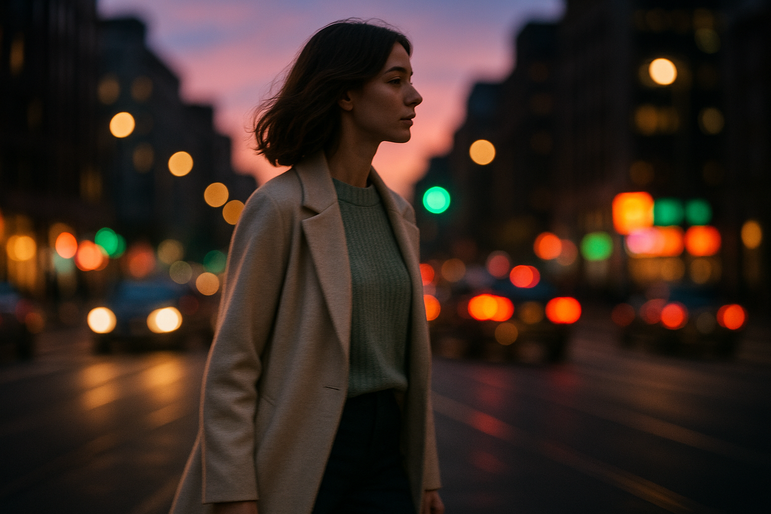 크림과 세이지 팔레트로 안정감을 주는 도시 거리 착장