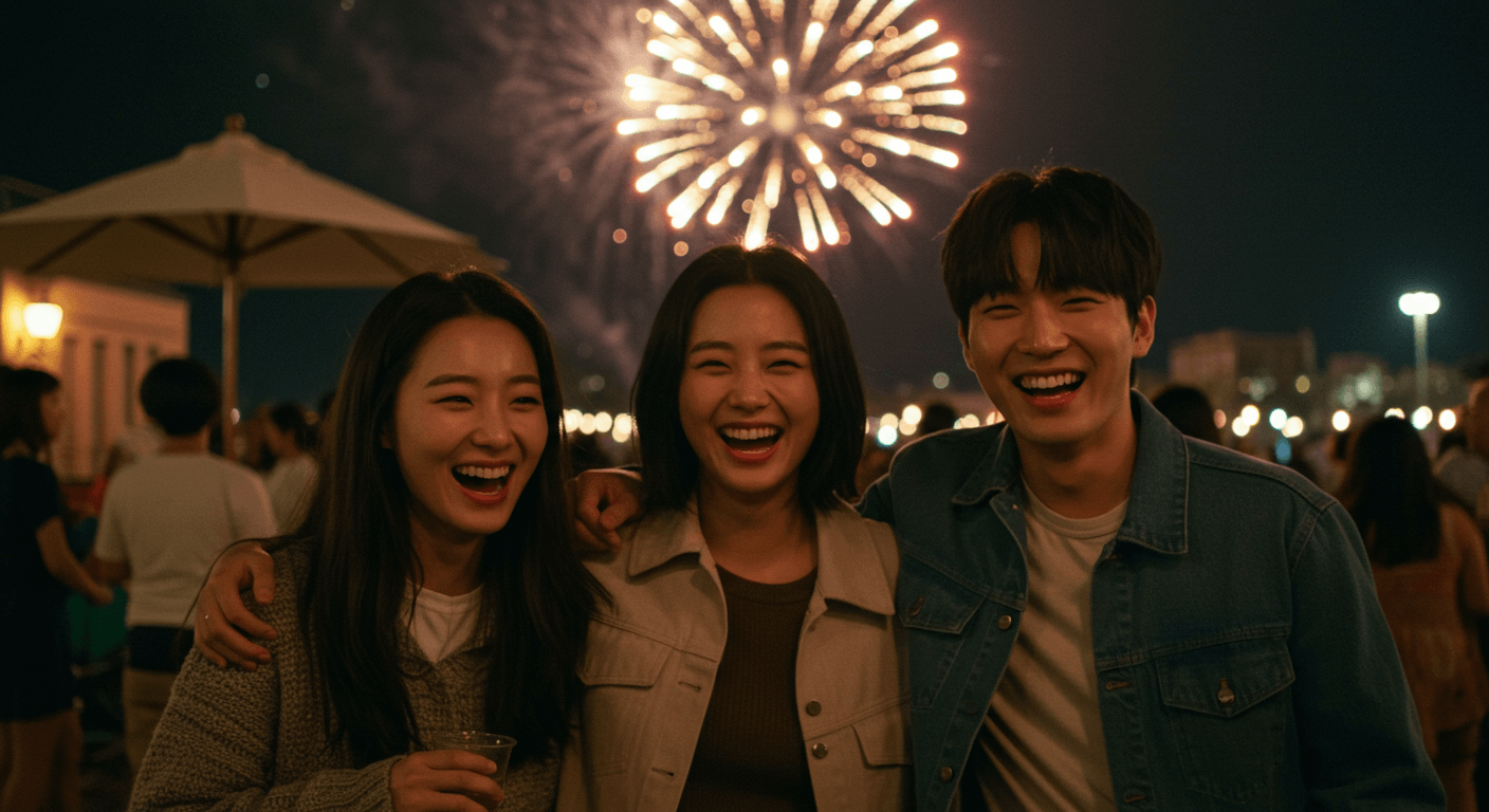 불꽃축제를 함께 즐기며 추억을 만드는 한국인 친구들 1