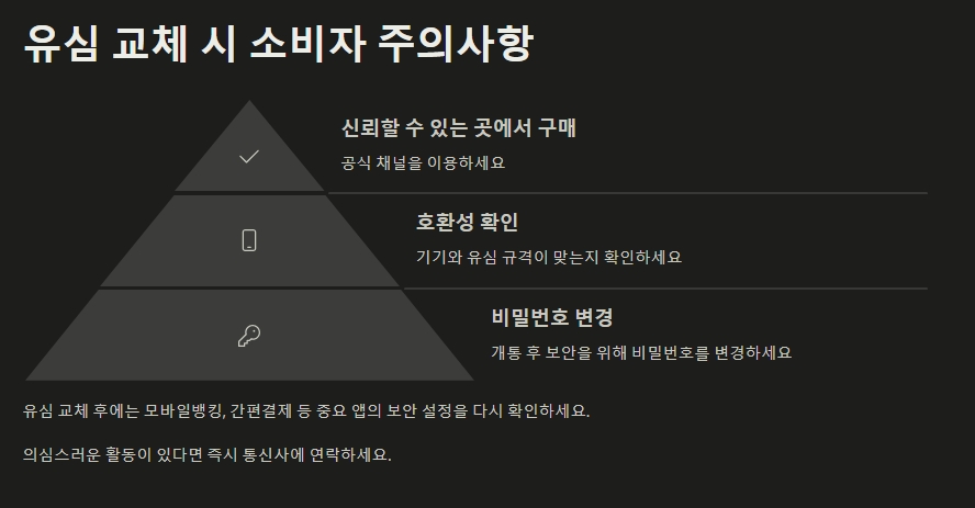 유심 교체시 주의사항 설명문