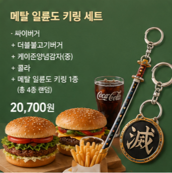 맘스터치 귀멸의칼날 일륜도 키링 세트 구성 가격