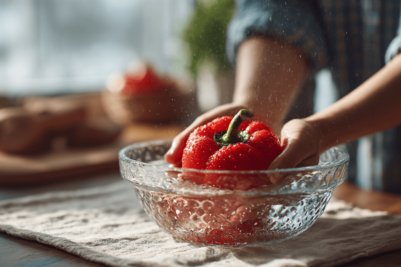 빨간-파프리카를-물에-세척하는-모습