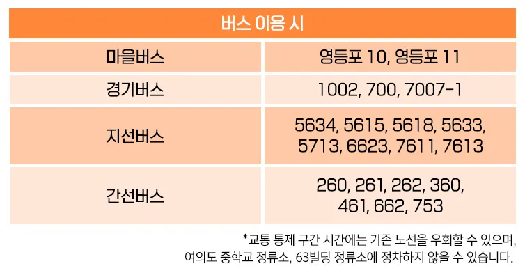 여의도 세계 불꽃축제 버스 이용 정보
