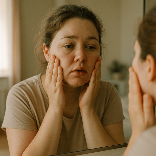 아침에 얼굴이 붓는 여성의 모습