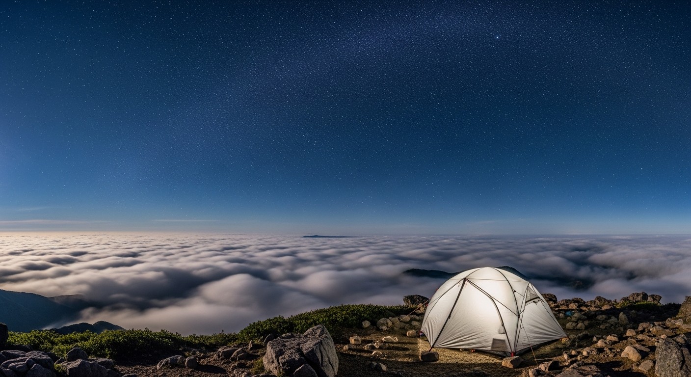 가평 화악산 정상의 웅장한 산세와 신비로운 운무 조망