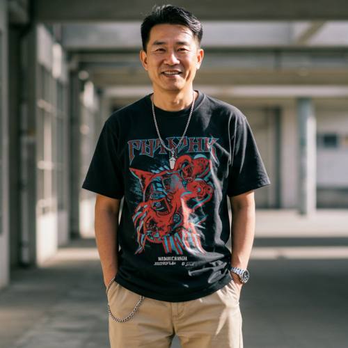 스트릿 브랜드를 입은 중년