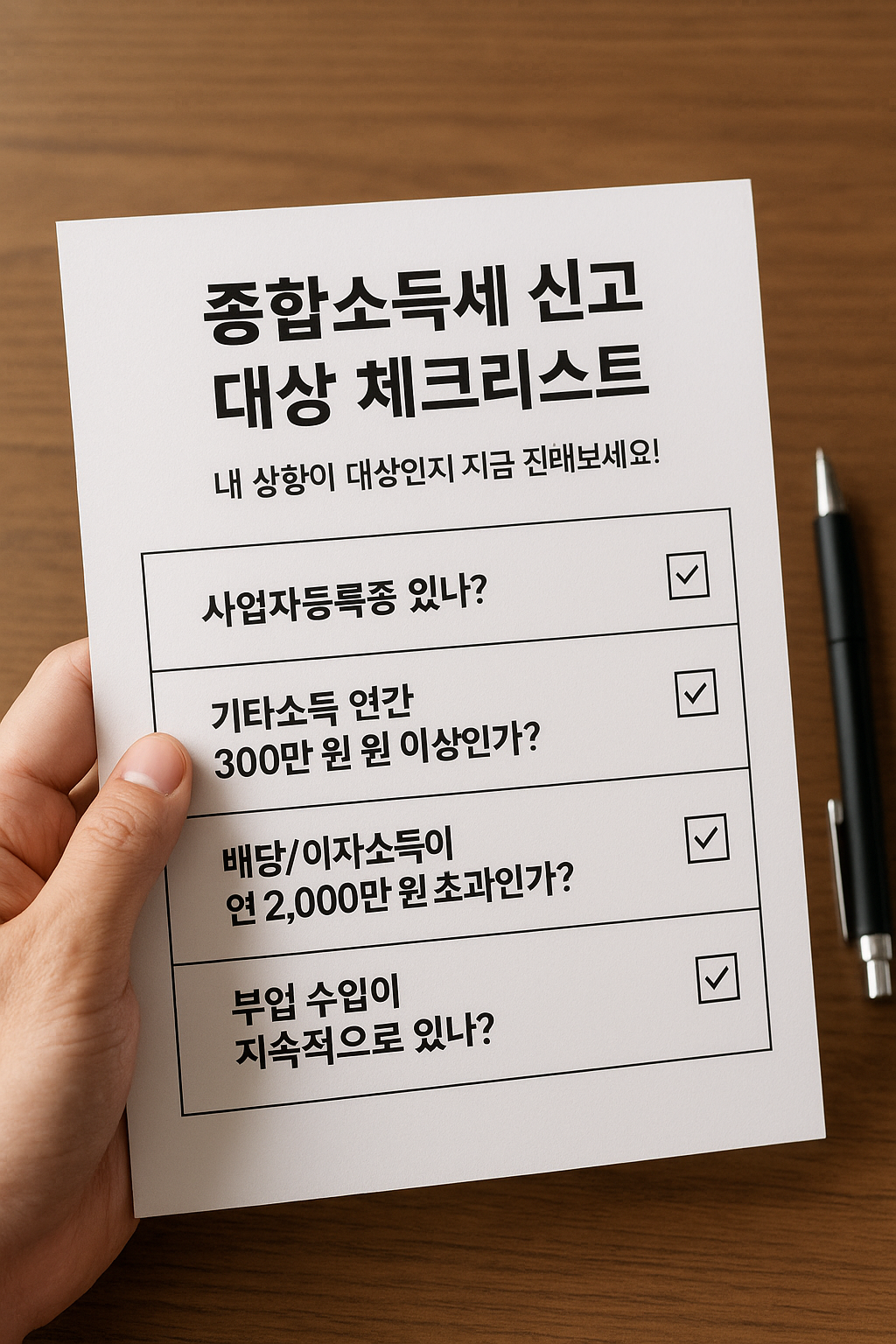 종합소득세 신고 전 준비물인 계약서&amp;#44; 계산기&amp;#44; 노트북&amp;#44; 세금 서류가 놓인 깔끔한 책상 위 풍경.
