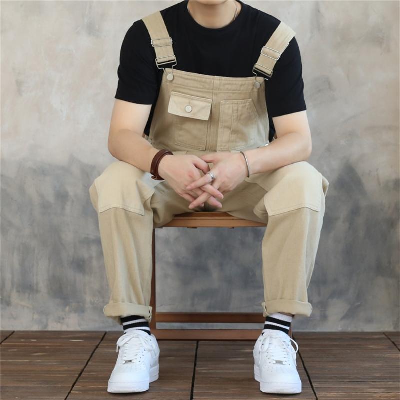 카키 작업복 남성용 뽀빠이 바지 미국 복고풍 원피스