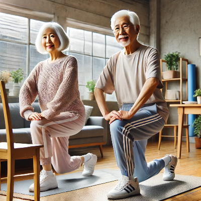 발뒤꿈치 운동을 하는 노년 부부