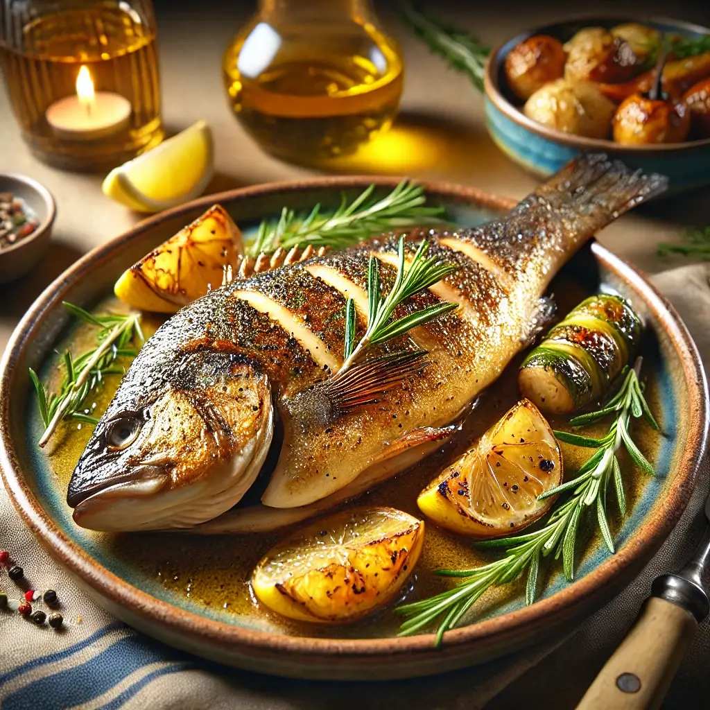 로즈마리와 레몬을 곁들인 농어구이