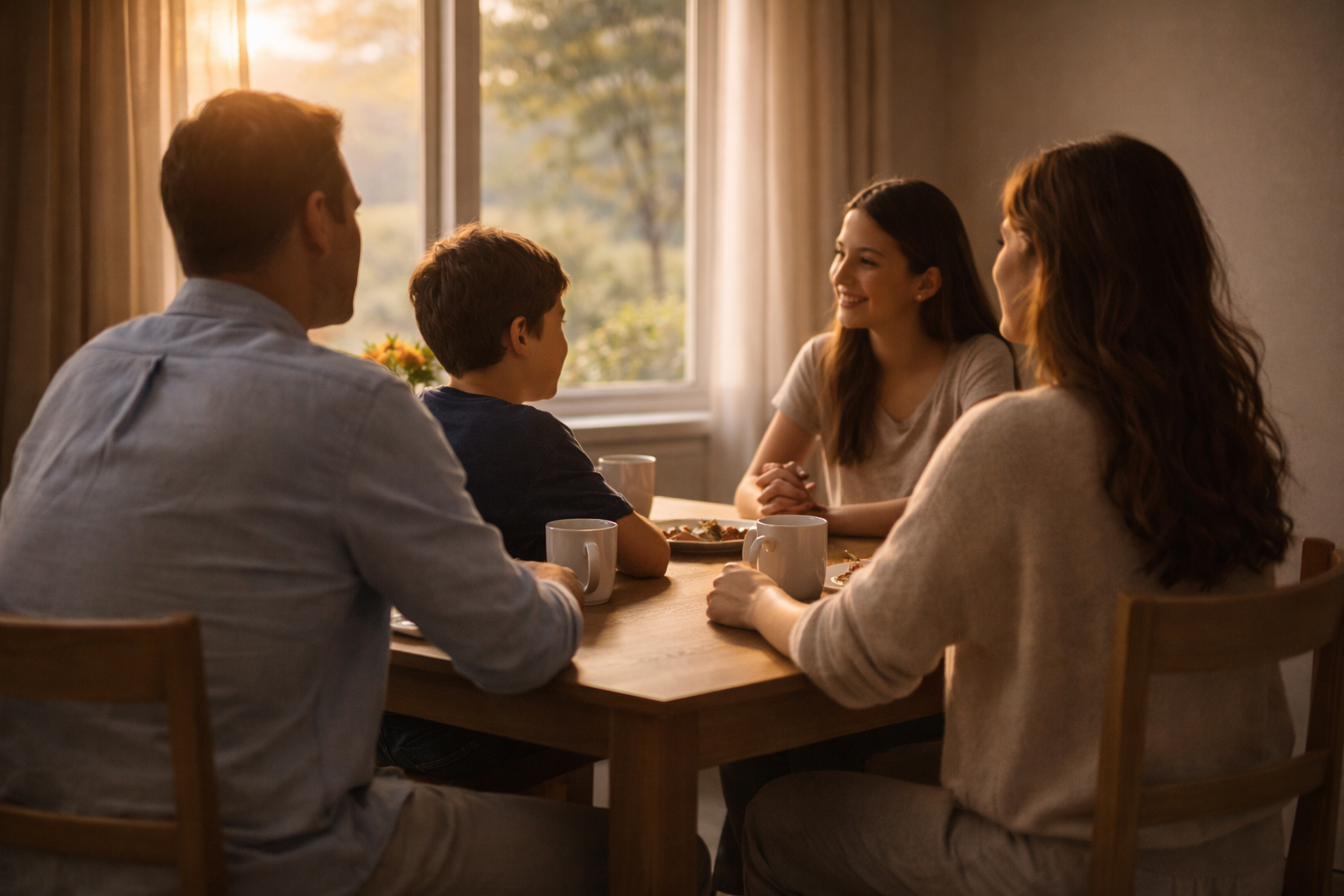부모님과 식사하며 일상적인 건강 이야기를 나누는 장면