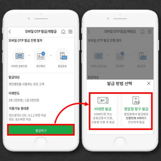발급하기-버튼-클릭-후-비대면-영업점-창구-발급-중-택일