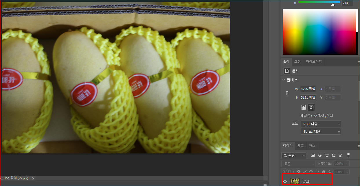 조정할 이미지 레이어 선택