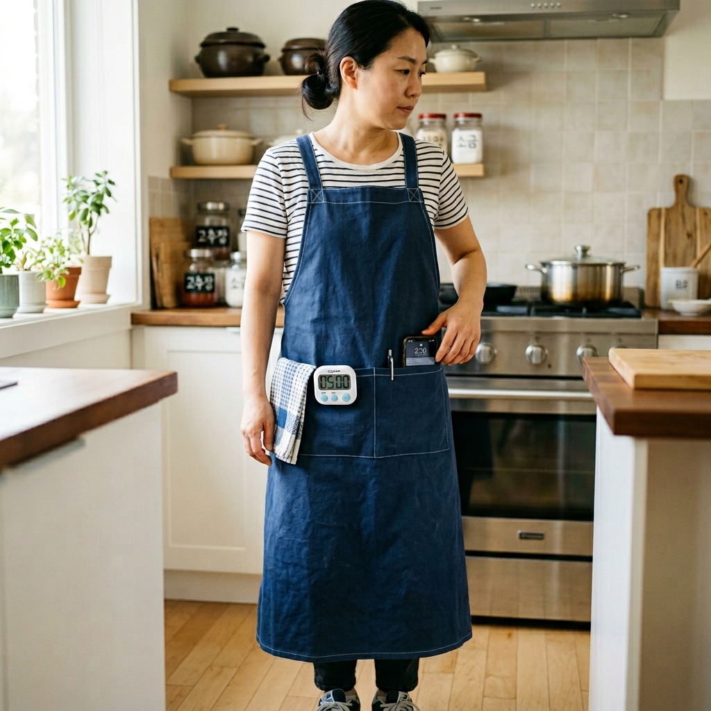 주방 앞치마 길이 비교 롱 숏