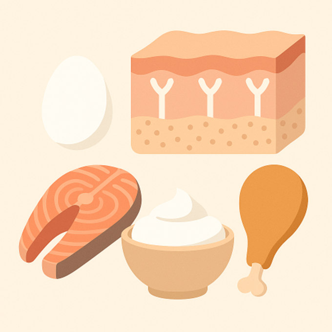 단백질 식품과 피부 탄력 구조를 결합한 일러스트