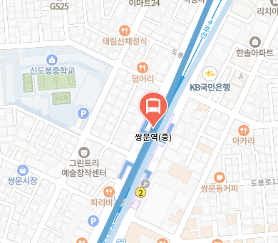 쌍문역에서 인천공항 리무진 공항버스(6102번) 지도 위치