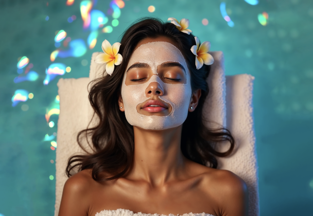 피부관리를 하고 있는 여자.