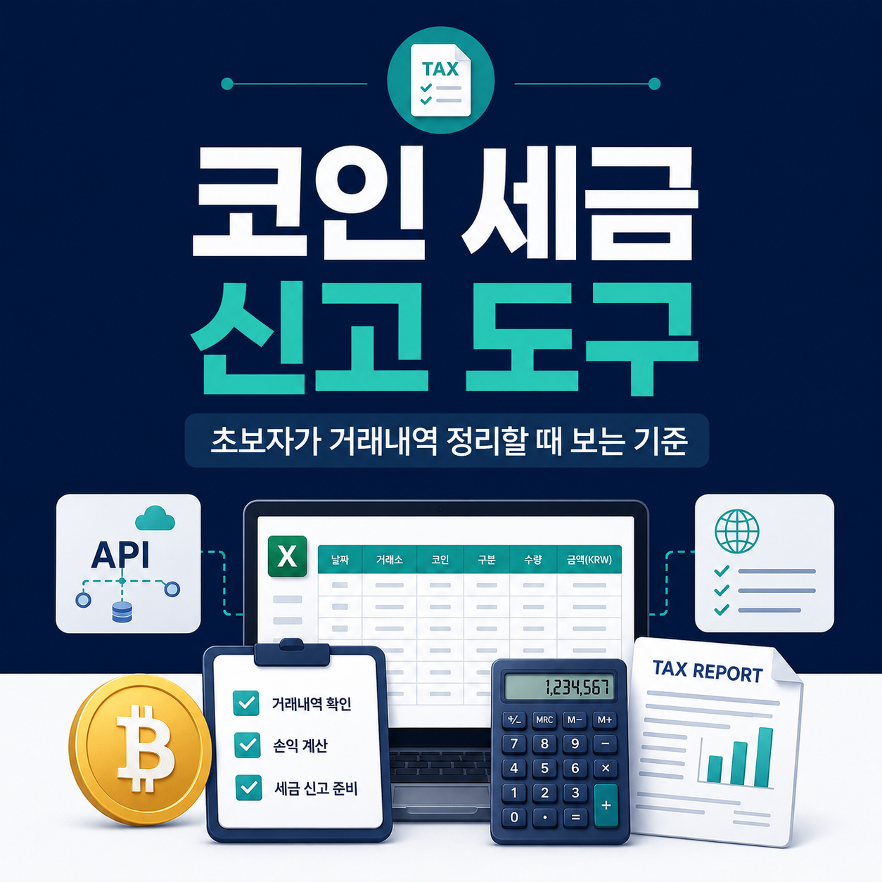 코인 세금 신고 도구와 거래내역 정리 기준을 설명하는 블로그 썸네일