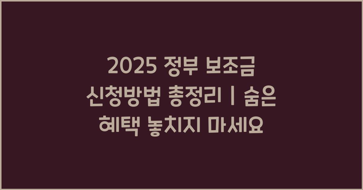 2025 정부 보조금 신청방법 총정리|숨은 혜택 지금 확인하세요