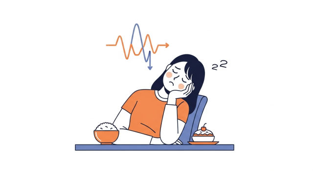 식사 후 심한 졸림과 혈당 변동을 상징하는 대사증후군 관련 증상 이미지