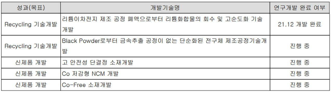 엔앤에프 - 연구 개발 실적