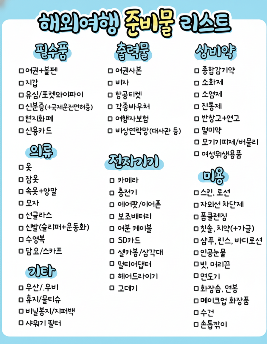 해외 여행 준비물 리스트