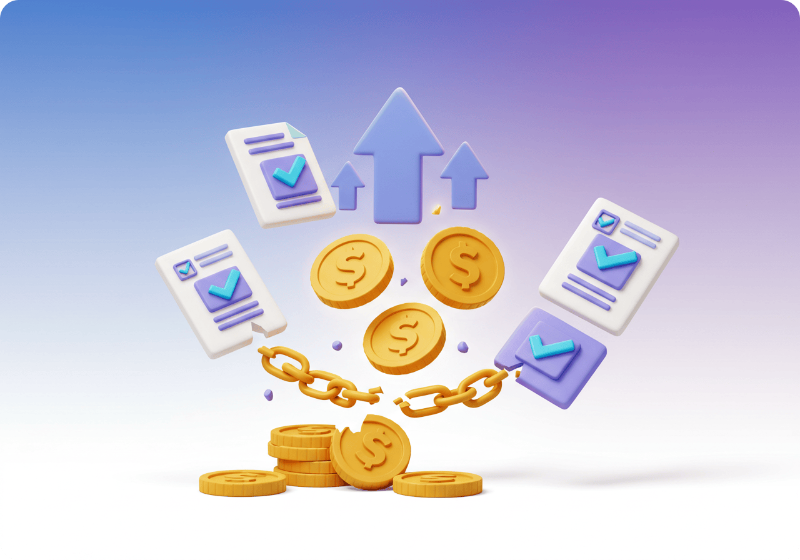 새도약기금 출범을 상징하는 3D 아이콘 - 부서진 빚의 사슬에서 희망의 동전들이 솟아오르는 모습