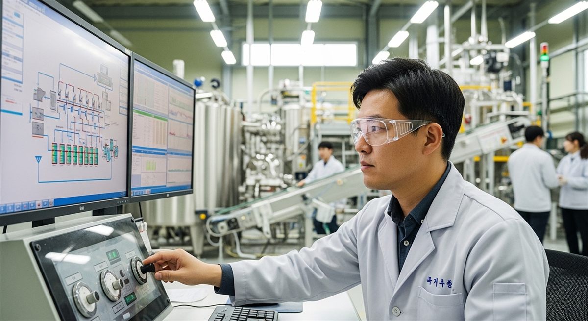 배터리 소재 공정을 점검하는 연구원 모습