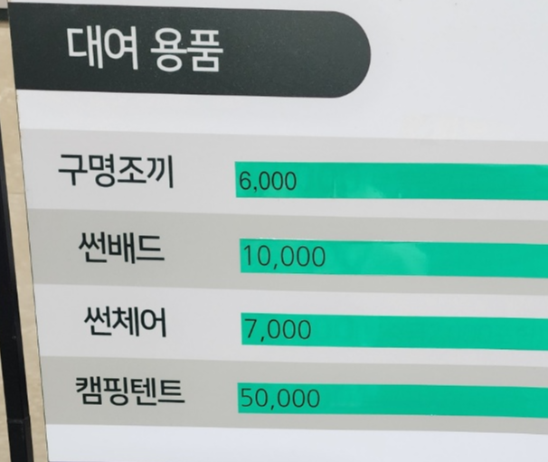 대여용품가격표