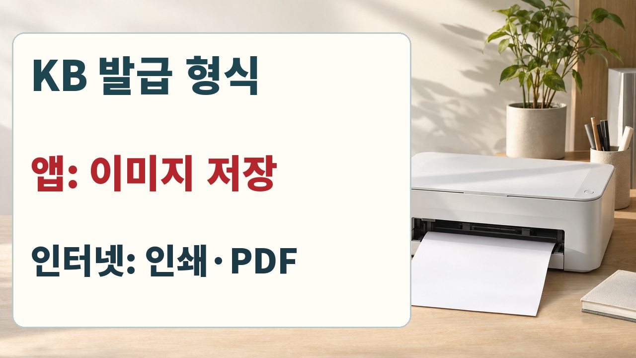 KB스타뱅킹은 이미지 저장, KB 인터넷뱅킹은 인쇄와 PDF 저장을 안내한다는 비교