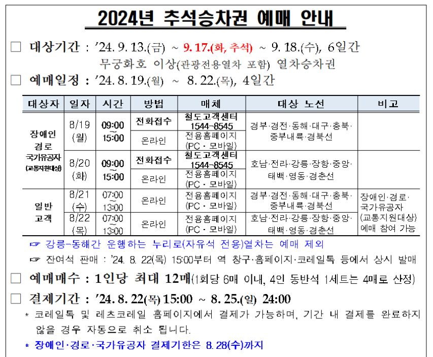 추석열차예매
