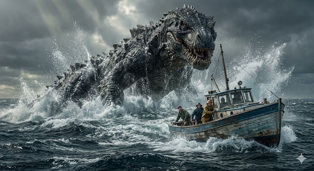 넷플릭스 영화 고질라 -1.0 아카데미 시각효과상을 증명하듯 정교하게 구현된 해상 추격전 속 거대 괴수의 디테일