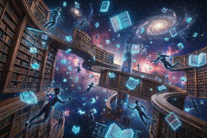 우주 공간 같은 가상 서재에 모인 전 세계 VR 사용자들