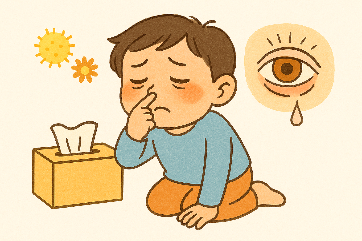 유아기 비염의 외형적 행동적 신호에 대한 이미지