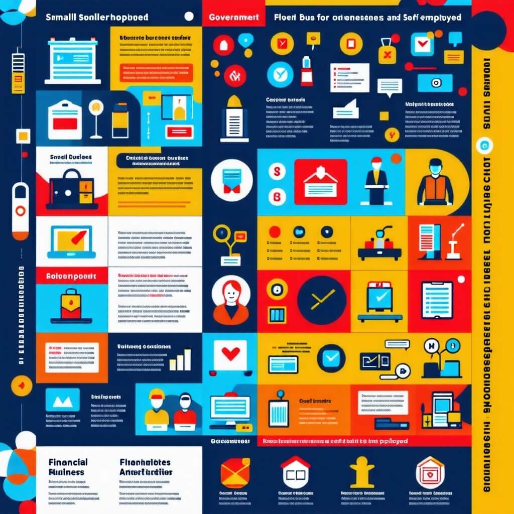 정부의 정책을 홍보하는 포스터 디자인. 소상공인 자영업자에게 필요한 정보를 간결하게 전달.