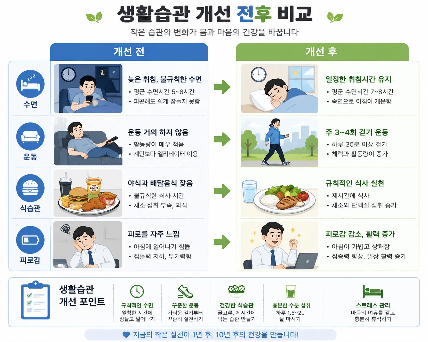 건강검진 이후 생활습관 변화 전후 비교표