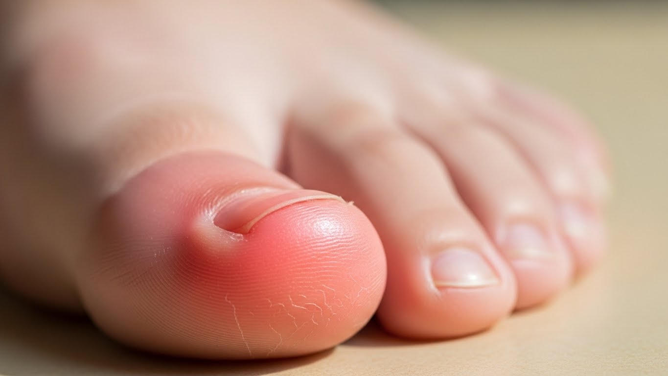 엄지발가락 관절 부종과 통증 등 통풍의 전형적인 초기 증상 이미지