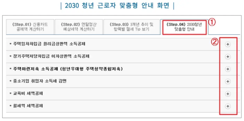 2030 청년 근로자 맞춤형 안내 화면