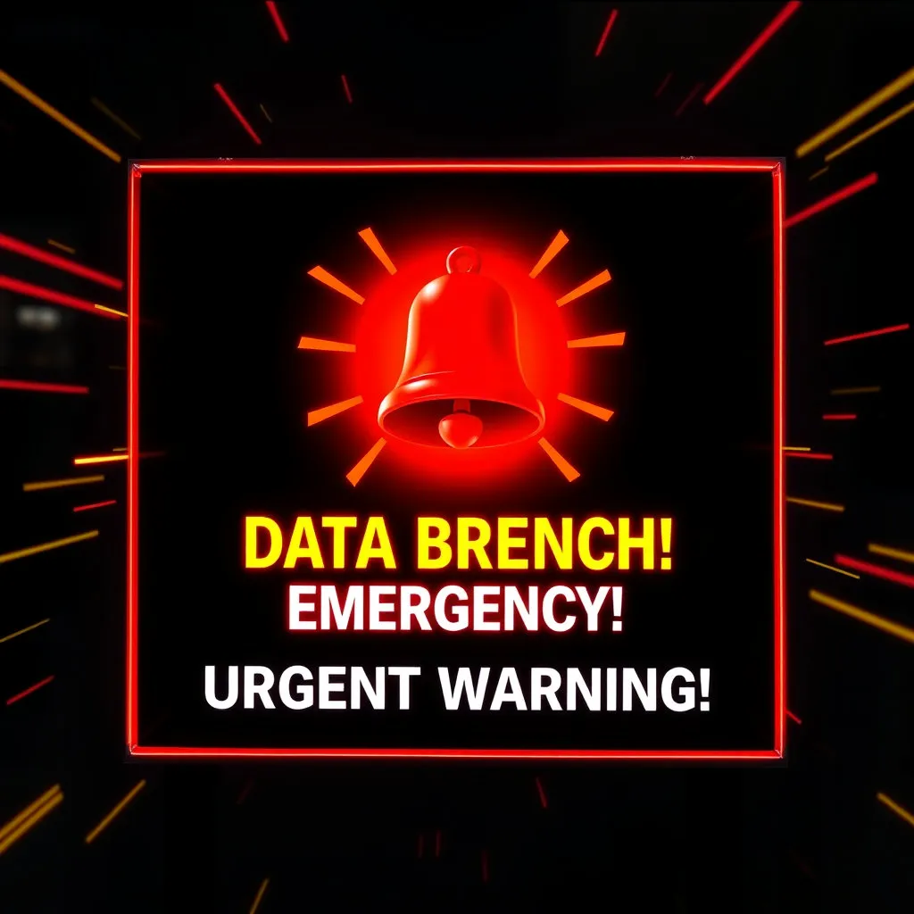 붉은색 비상벨이 울리고 있는 모습이나 '데이터 유출 비상!', '긴급 경고'와 같은 문구가 크게 강조된 디지털 화면을 상상해 볼 수 있습니다. 이 이미지는 포스팅의 도입부에서 독자의 시선을 사로잡고 사태의 긴박함을 전달하는 데 효과적입니다.
