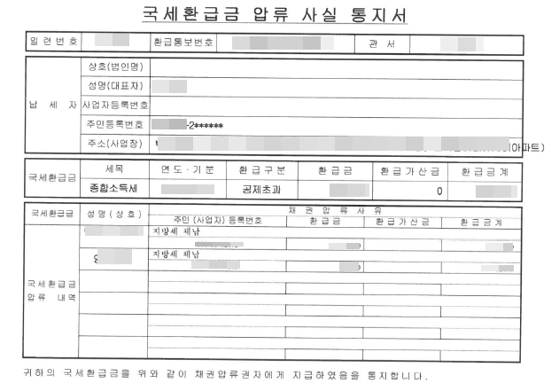 국세환급금압류
