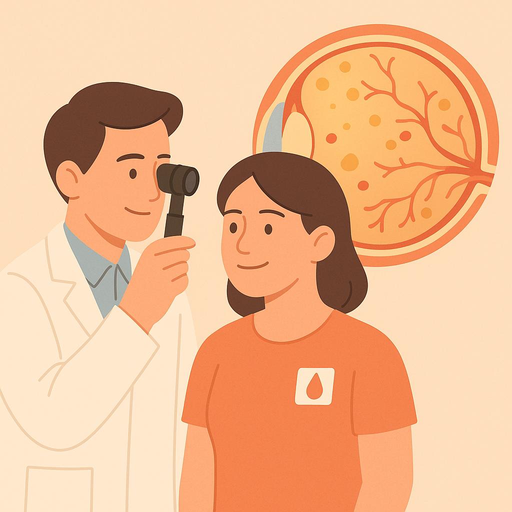 당뇨와 함께 당뇨망막병증이 올수 있다는 이미지 만화체 그림