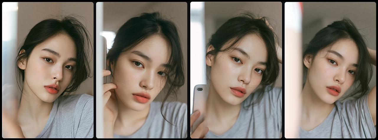 Draft 후보에서 선택한 여성 모델 셀피를 Vary Subtle로 생성한 이미지_Midjourney